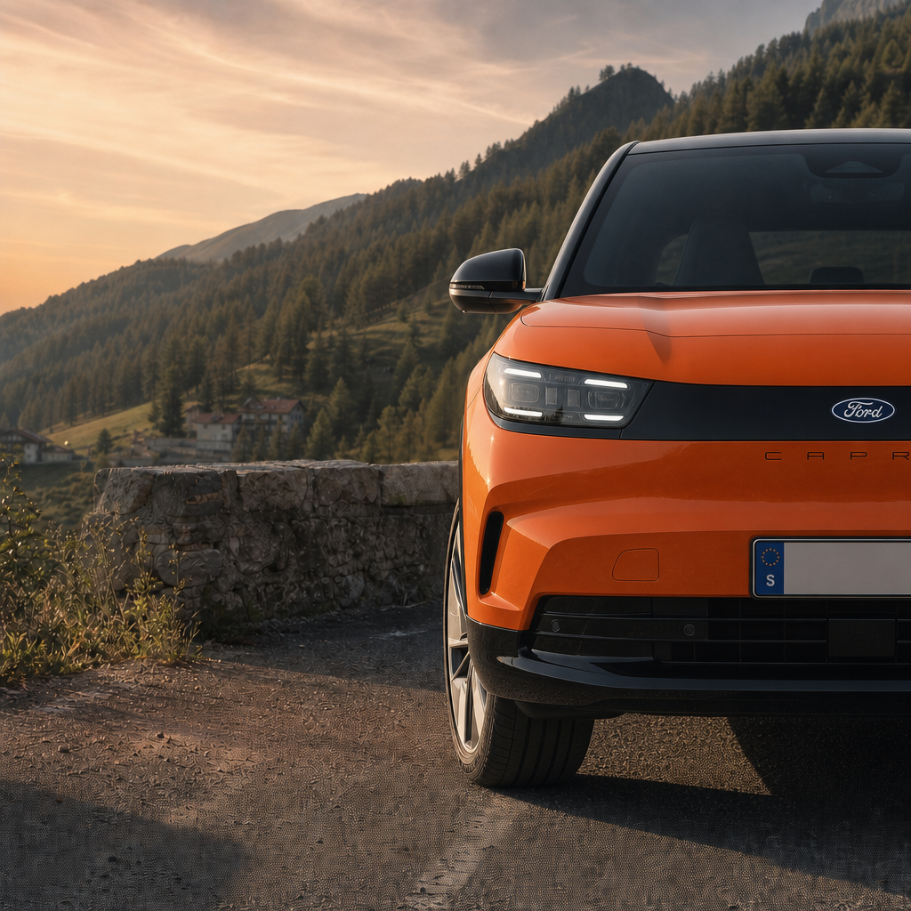Ford Capri z napędem na wszystkie koła i wydłużonym zasięgiem. Reinkarnacja klasycznego Forda Capri. Sportowy SUV w nowoczesnej formie.