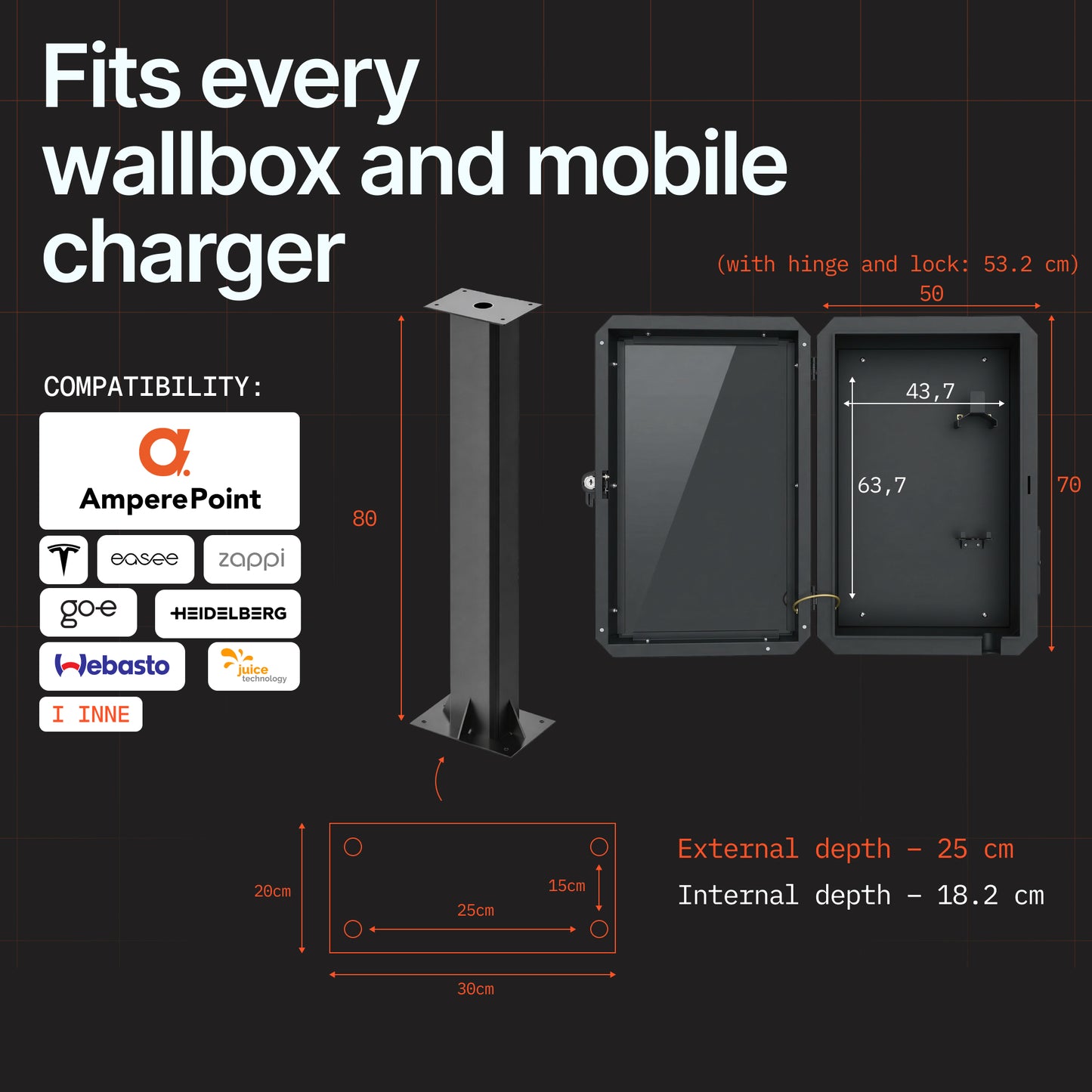 Armoire métallique pour chargeur de véhicule électrique AMP-BOX avec poteau 