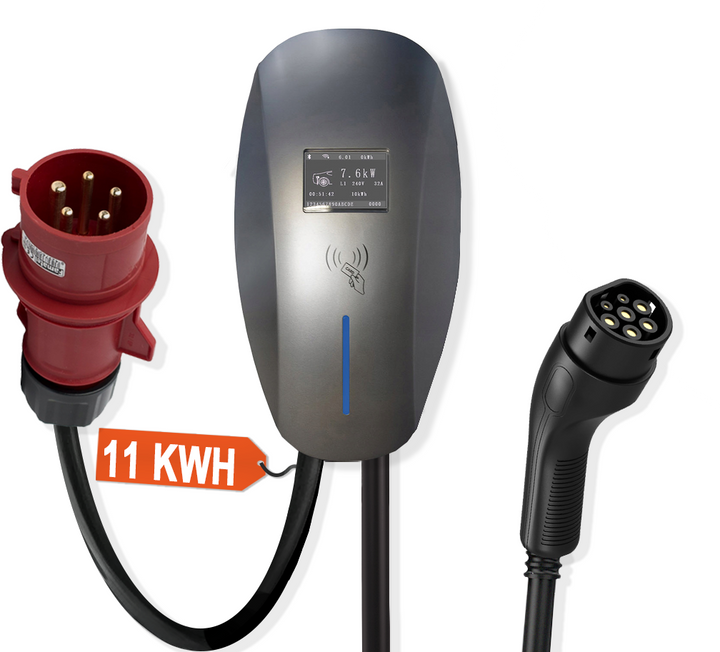 Borne de recharge murale pour véhicules électriques AMP-16-HM Gris sidéral + Prise 