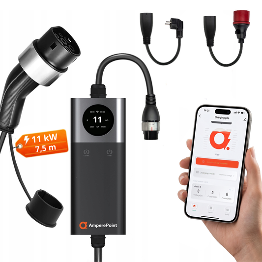 Chargeur portable Q11 PRO (16A, Type 2, 11kW) + 2x adaptateurs