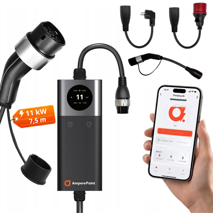 Chargeur portable Q11 PRO (16A, Type 2, 11kW) + 3x adaptateurs