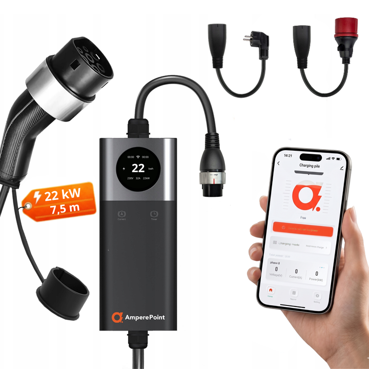 Chargeur portable Q22 PRO (32A, Type 2, 22 kW) + 2x Adaptateurs