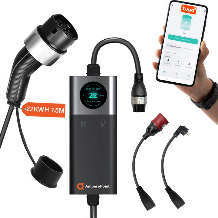 Chargeur portable Q22 PRO (32A, Type 2, 22 kW) + 2x Adaptateurs
