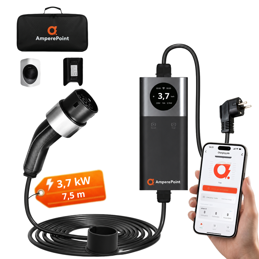 Chargeur portable Q37 (16A, Type 2, 3,7 kW) WiFi, 7,5 mètres