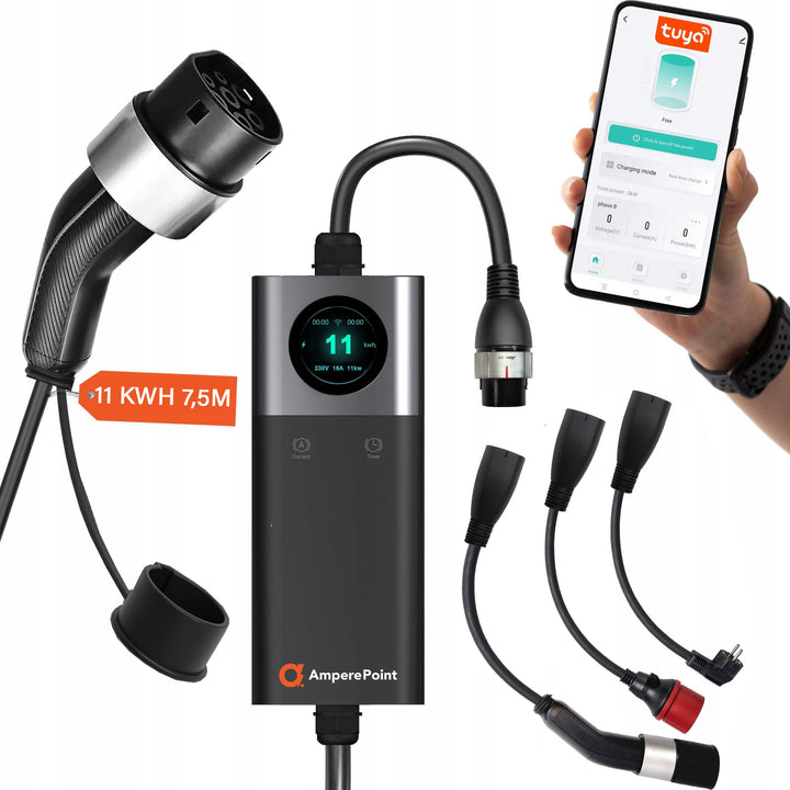 Chargeur portable Q11 PRO (16A, Type 2, 11kW) + 3x adaptateurs